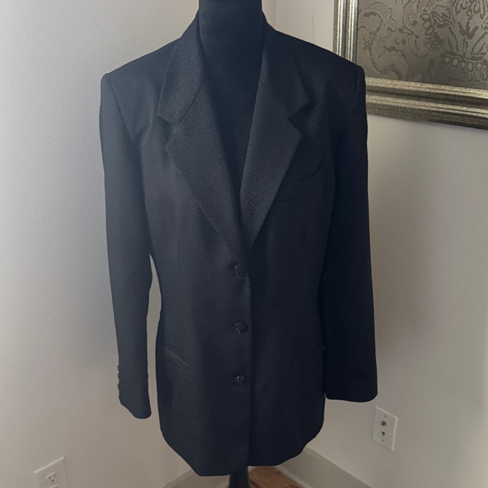 David Brooks brocade black single three button front blazer Sz 12